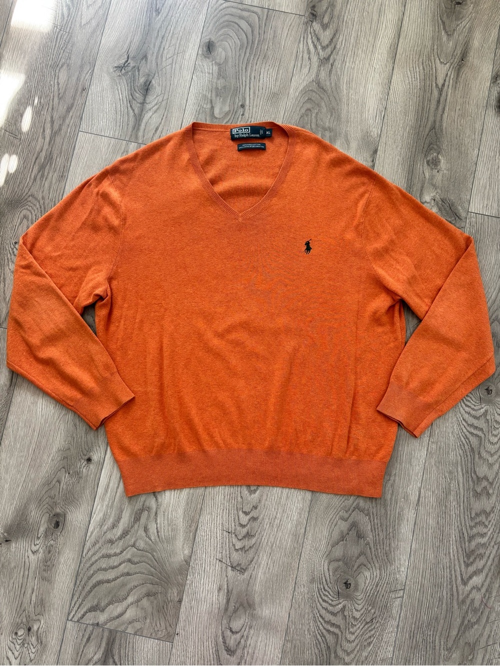 Polo Ralph Lauren 100% Pima Cotton Orange V-Neck Men's Sweater XL